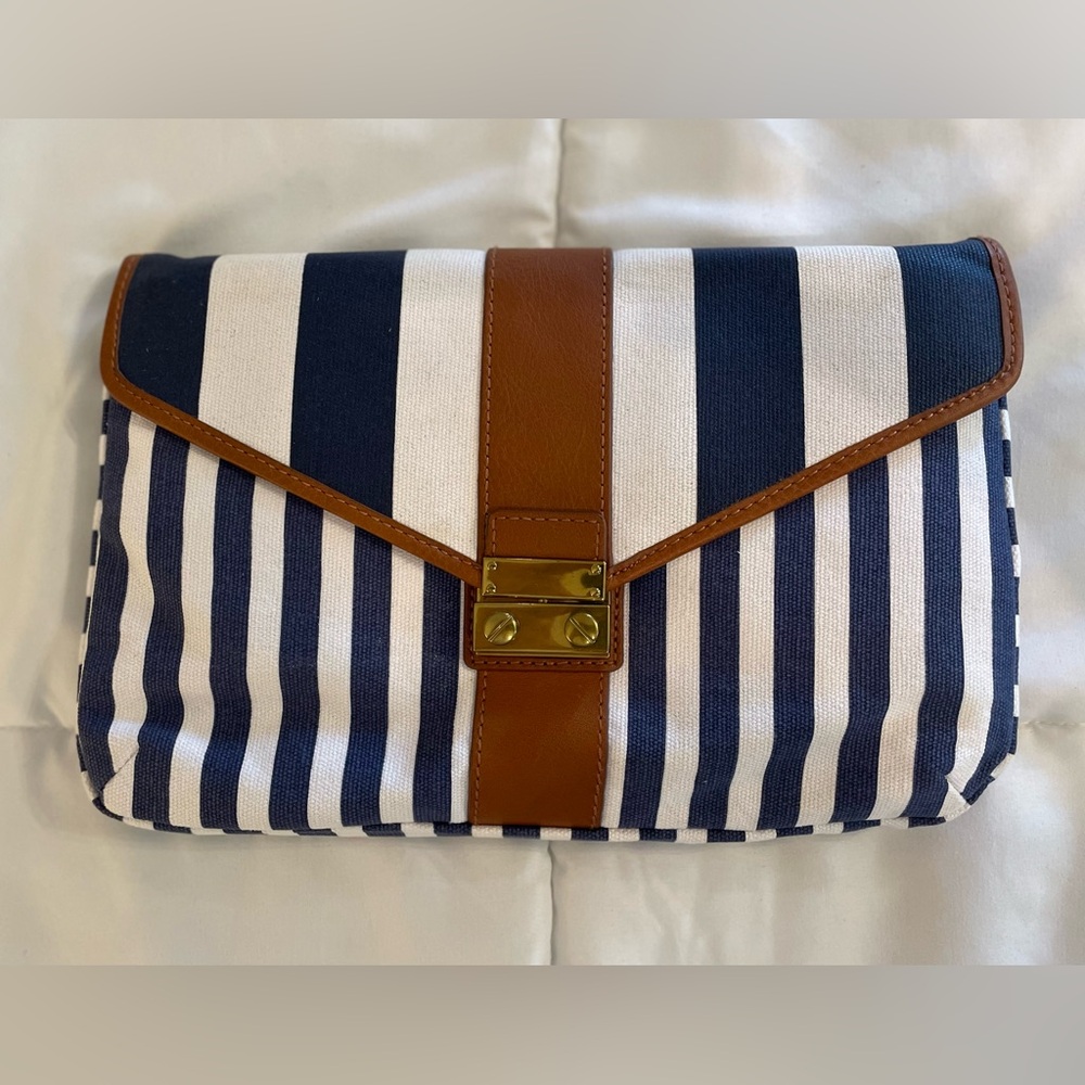 Striped Navy and Brown Clutch